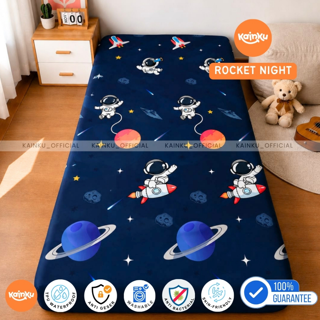 Sprei Waterproof Motif Astronot Cars Anti Ompol Anti Air Ukuran 180x200 160 140 120 100 90 WP