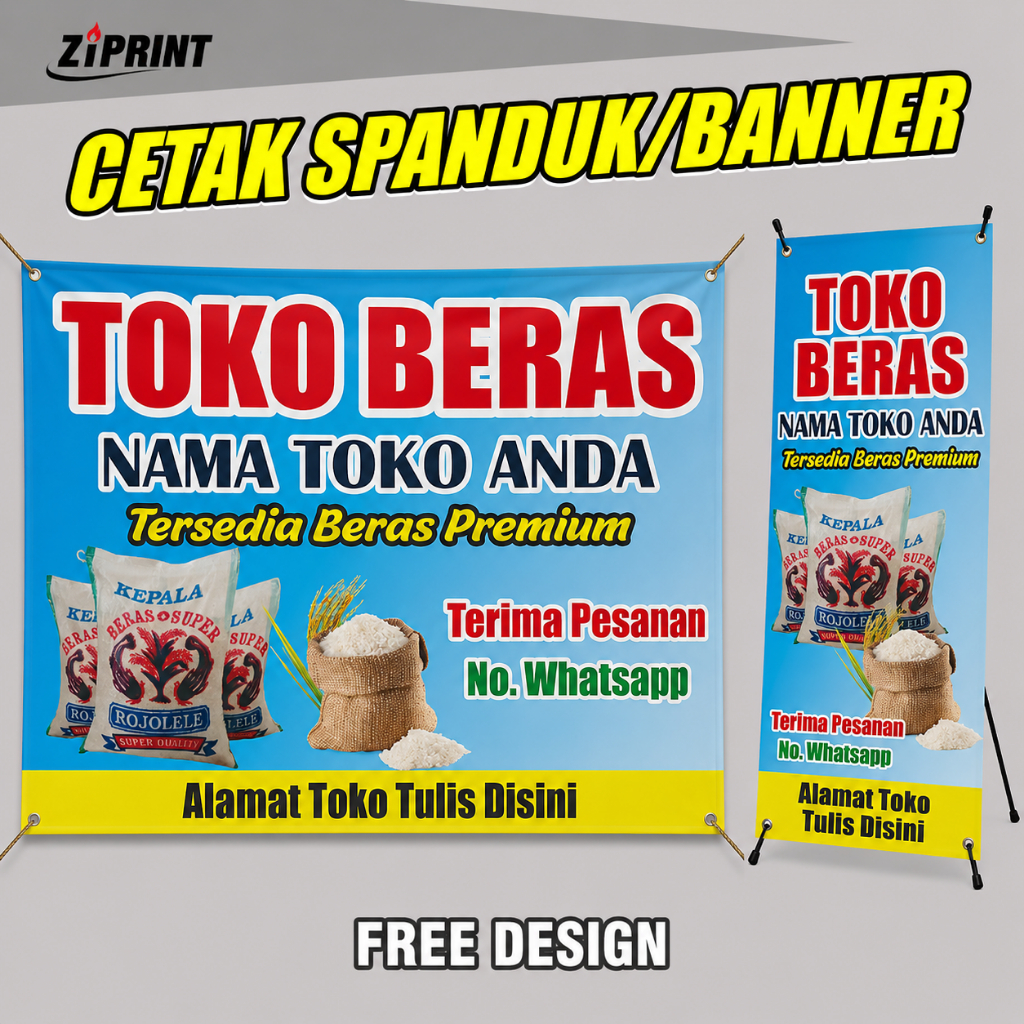 spanduk banner Toko Beras custom cetak banner spanduk baliho satuan grosir