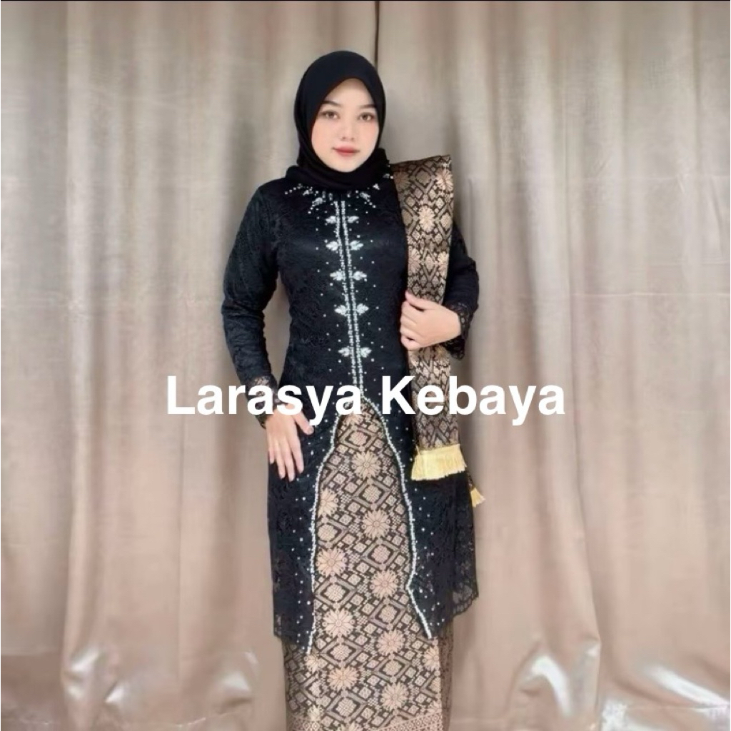 KEBAYA YURA MODERN BRUKAT PAYET SET SONGKET SELENDANG MOTIF ATASAN BAJU KONDANGAN