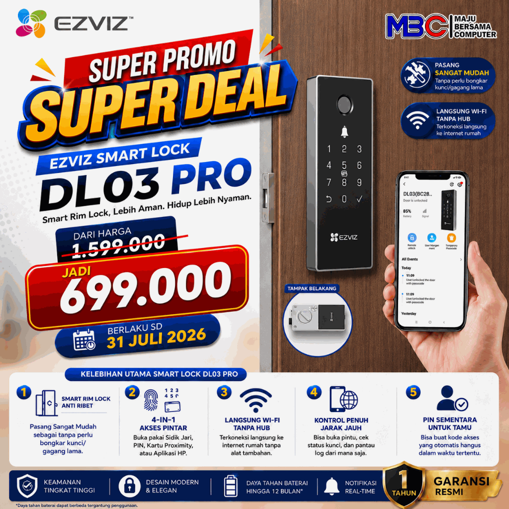Ezviz Smart Lock DL03 PRO Kunci Pintu Sidik Jari Password Kartu Kunci Remote HP - Smart DoorLock Sma