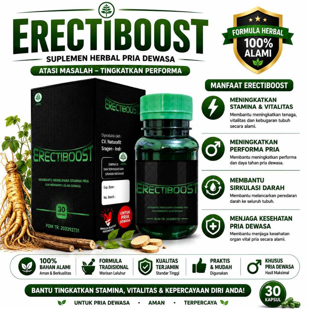 Erectiboost Herbal Pria Dewasa 30 Kapsul – Suplemen Tradisional untuk Menjaga Stamina & Vitalitas
