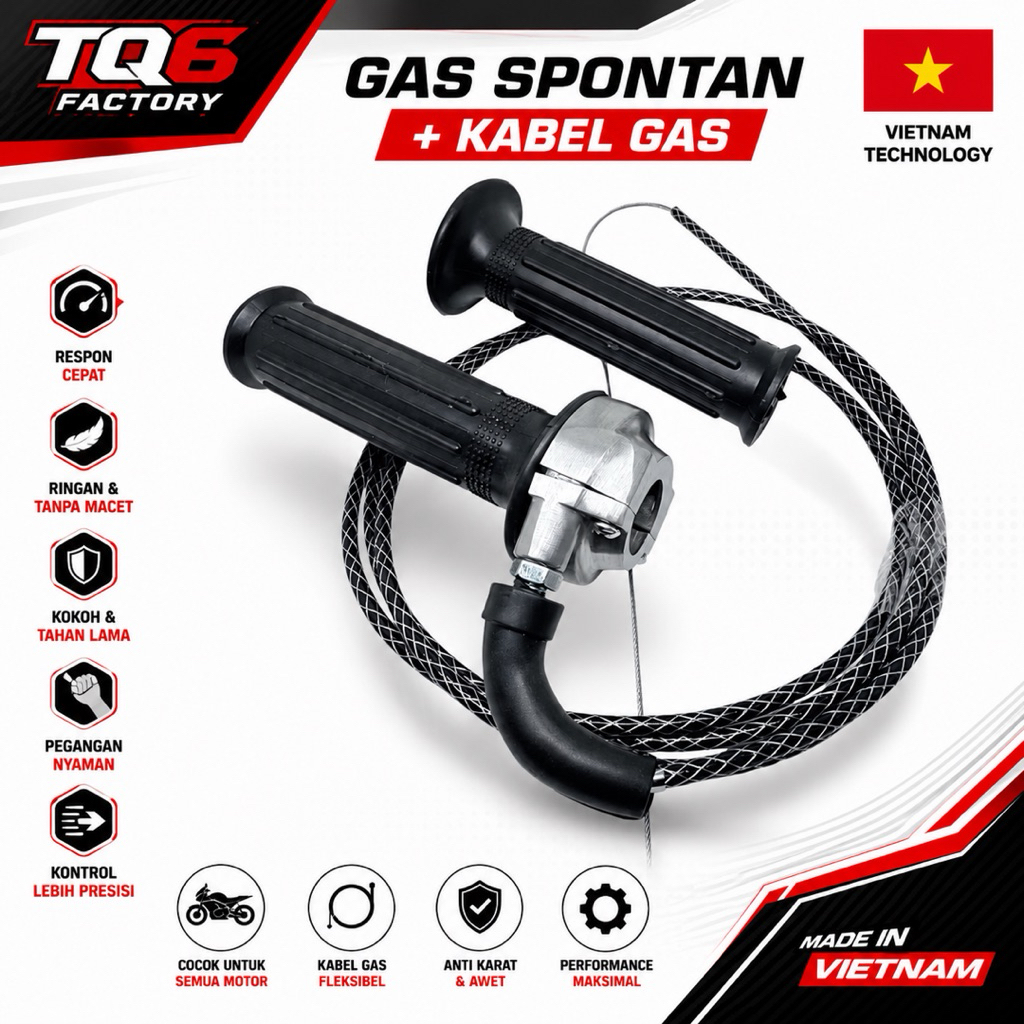 Gas Spontan TQ6 Factory Lengkap Kabel Gas – Respons Cepat, Ringan & Universal Semua Motor