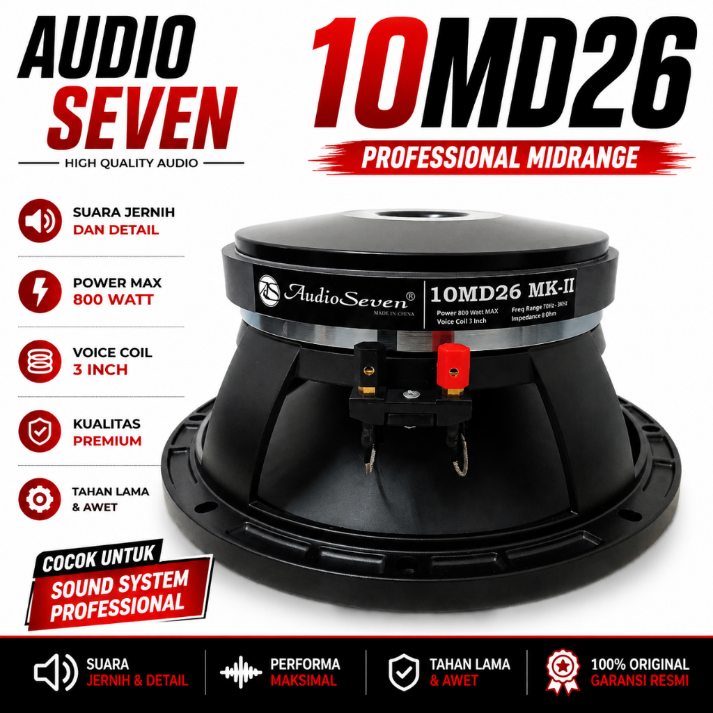 Komponen Speaker 10 Inch AUDIO SEVEN 10MD26 / 10 MD 26 Original Max 800W