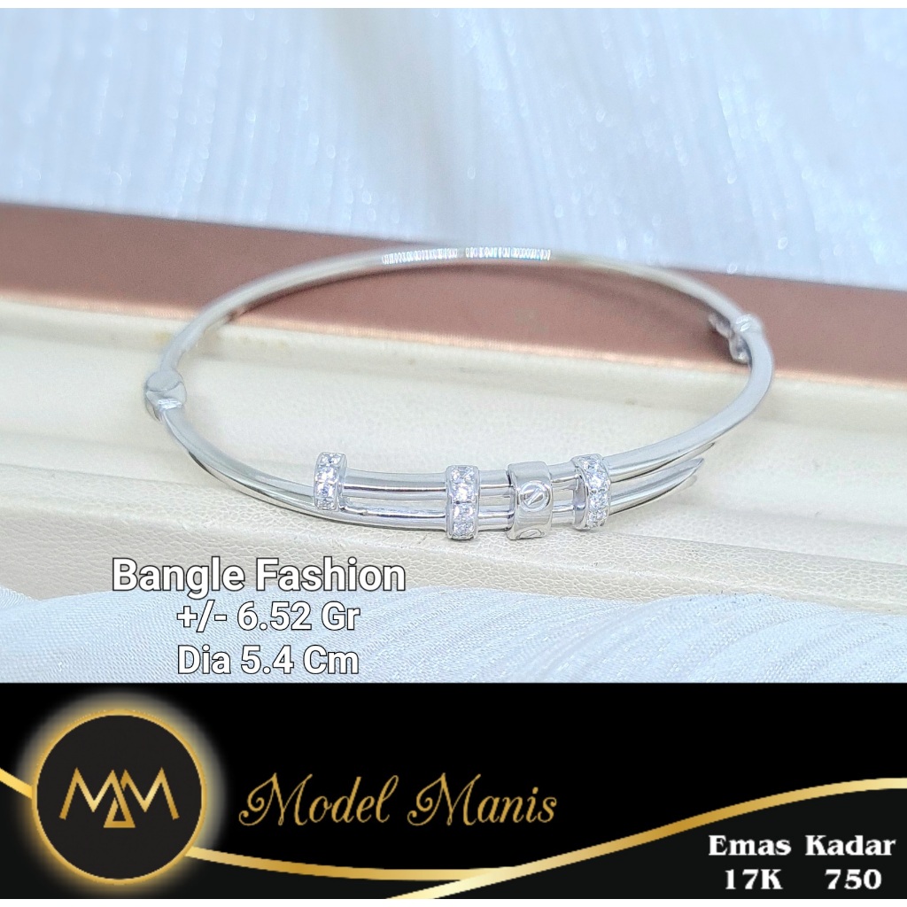 gelang bangle paku fashion emas putih 750 kadar 17 K