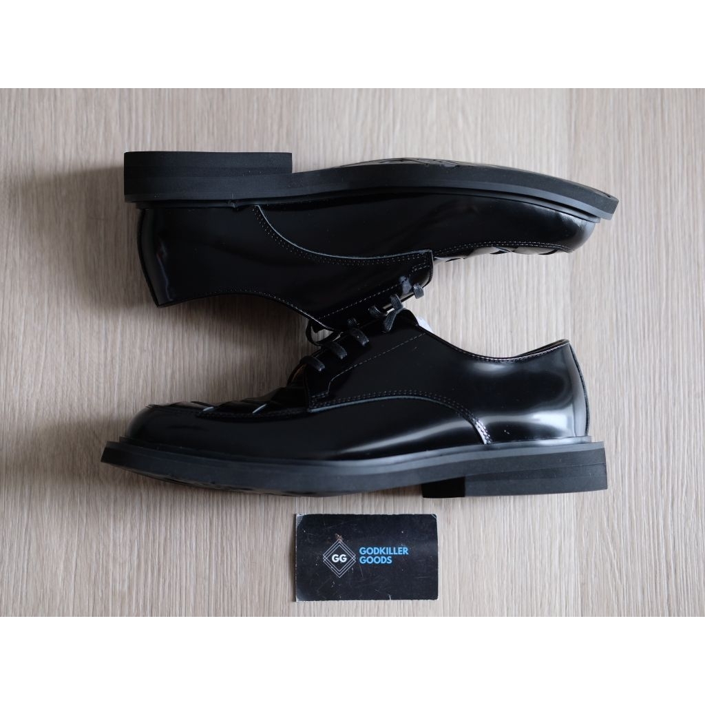 Intrecciato Weave Derby Shoes Black Brushed Leather