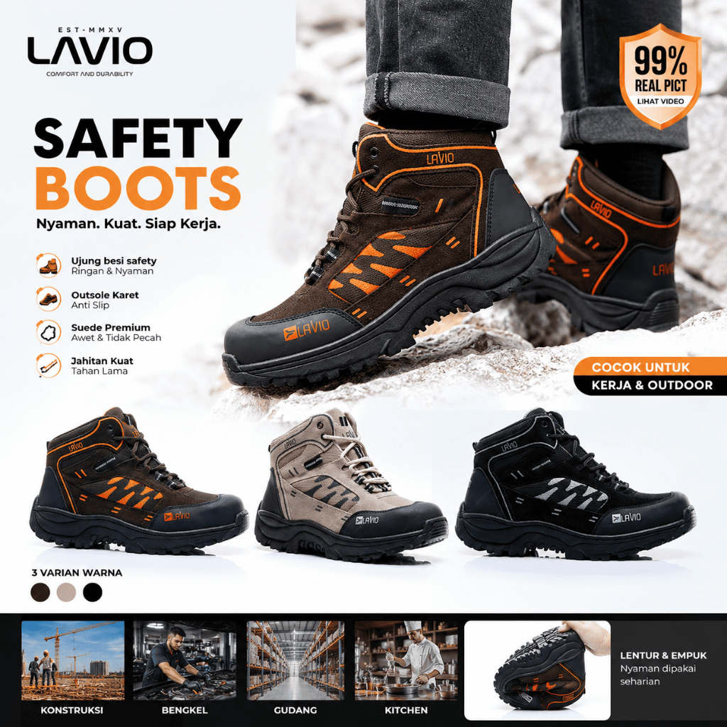 Sepatu Safety Shoes Pria Original Hiking Outdoor Lapangan Sepatu Kitchen Keren Axel
