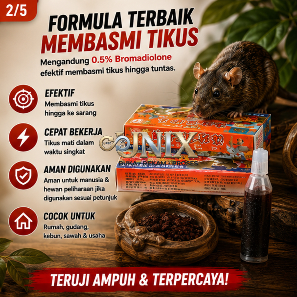 Racun Tikus Cair Super Ampuh Fang Merah – Pembasmi Tikus Cepat Mati, Efektif untuk Rumah, Gudang & S