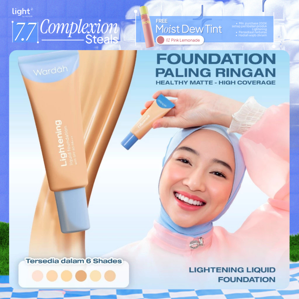 WARDAH Lightening Liquid Foundation 25ml - Base Makeup dengan Skin-Like to High Coverage yang Mengan