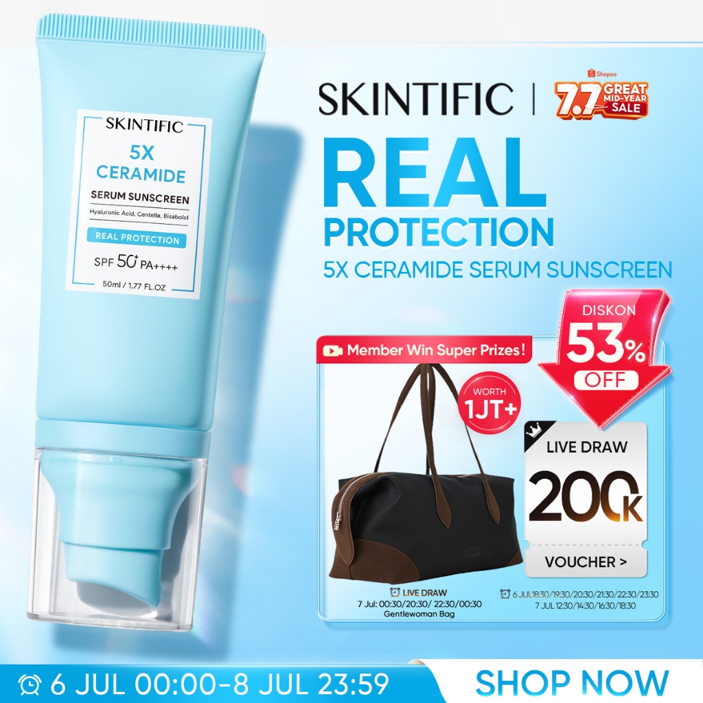 SKINTIFIC - 5X Ceramide Serum Sunscreen SPF 50+ wajah PA++++ | Oil Control Non-Comedogenic Sunscreen Ramah Jerawat Melindungi Skin Barrier Sunscreen Wajah Melembapkan Hidrasi Lembap Sunblock Sun-Repair Acne ProneI 2-in-1 Skincare Sunscreen Sunblock Glow