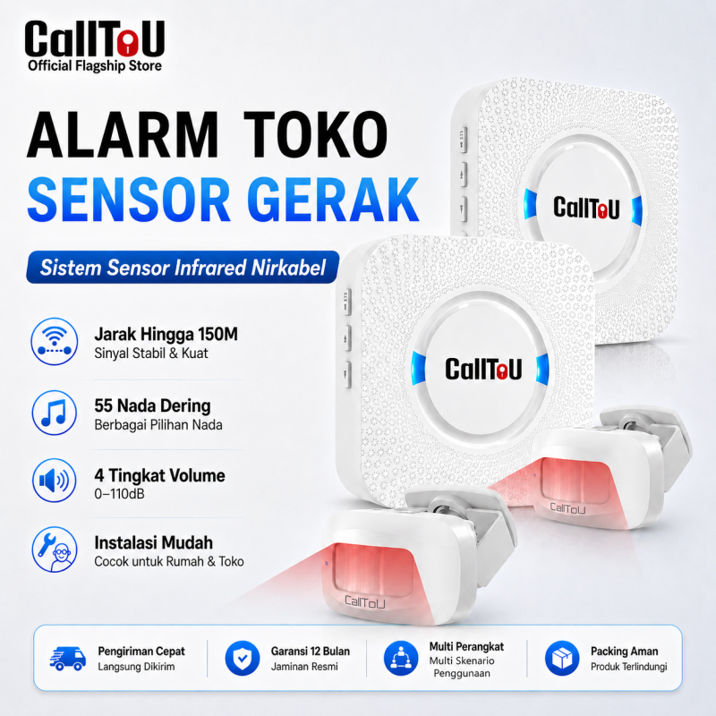 CallToU Bel Sensor Gerak Untuk Toko Bel Pintu Sensor Motion Sensor Gerak Infrared Otomatis Bunyi