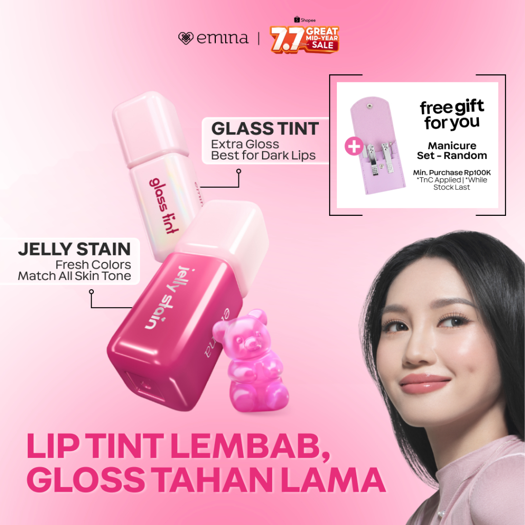 EMINA Lip Jelly Stain & Glass Tint - Korean Liptint Glossy Ombre Tahan 12 Jam Ringan Longlasting Tra