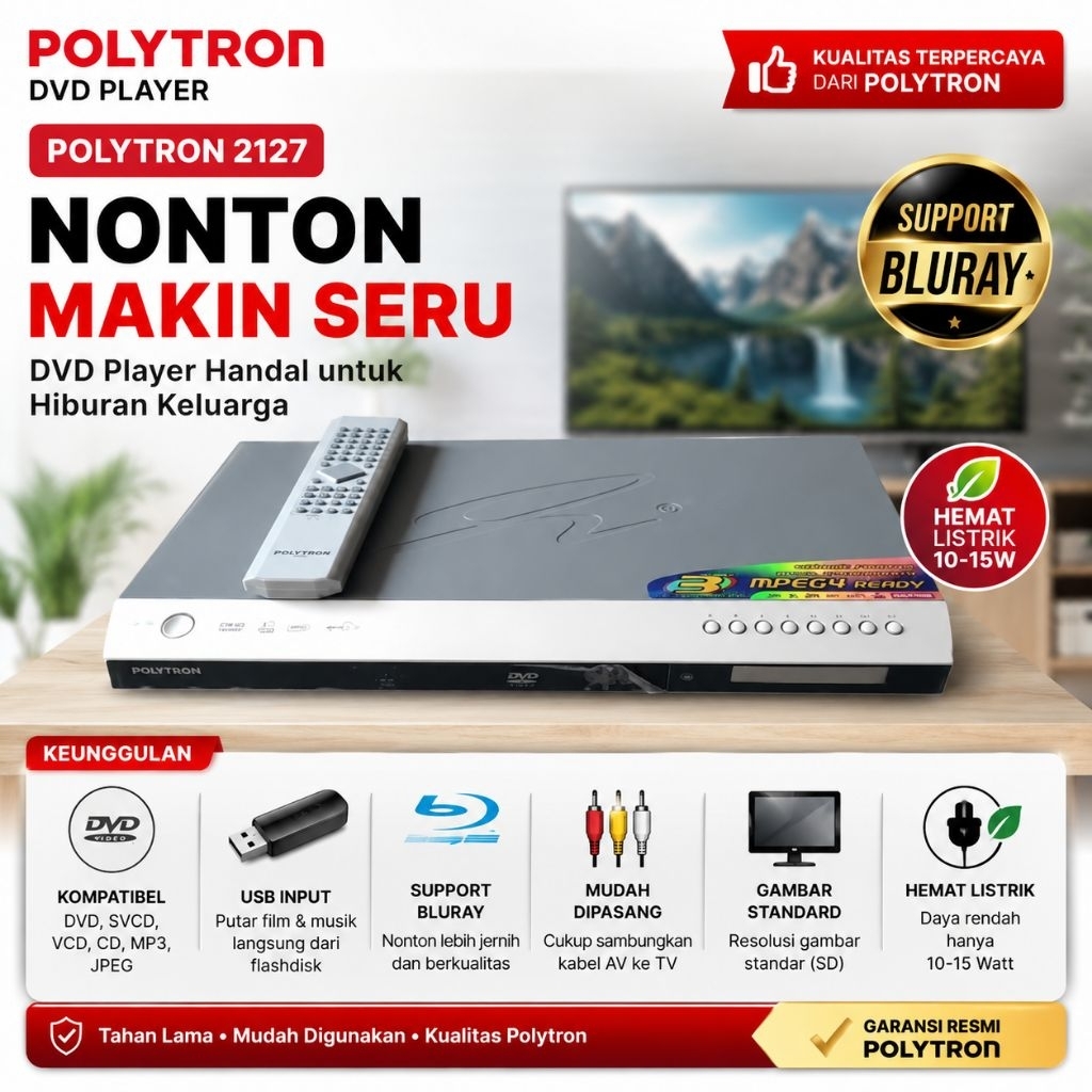 DVD player Polytron 2127 video CD mpeg4 BLURAY blu ray Compact disc digital out audio mp3 support DT