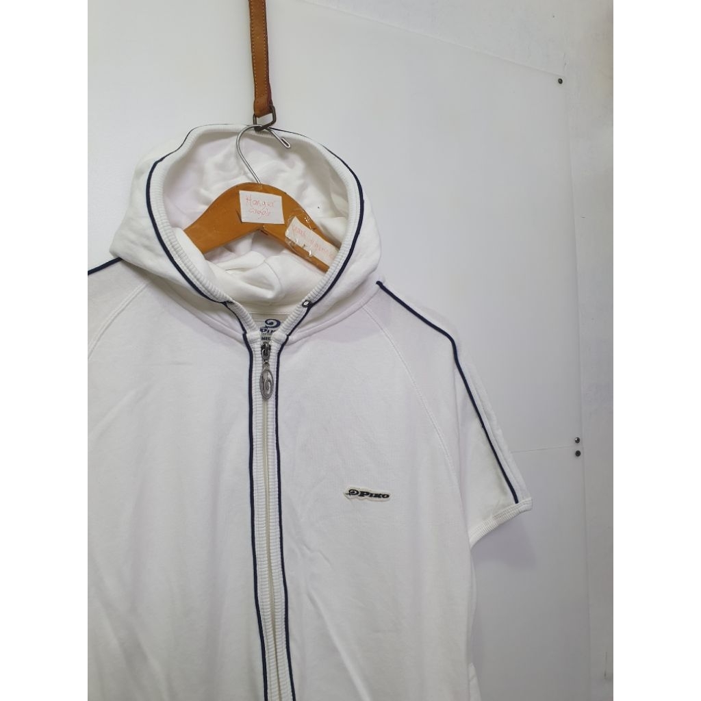 Zip Hoodie Putih Lengan Pendek Vintage Piko