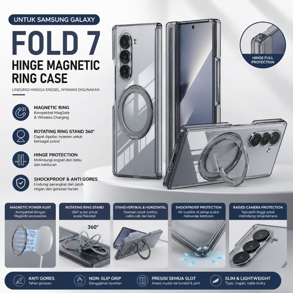 Case Samsung Galaxy Fold 7 Fold7 SNAPFIT Hinge Magnetic Rotating Ring Magsafe Stand Case Belakang Sa