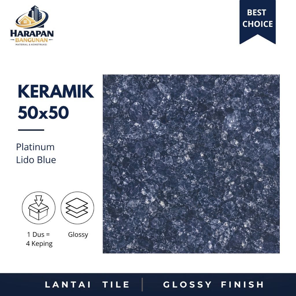 Keramik Lantai 50x50 Platinum Lido Blue Keramik Glossy Biru Tua 50 x 50