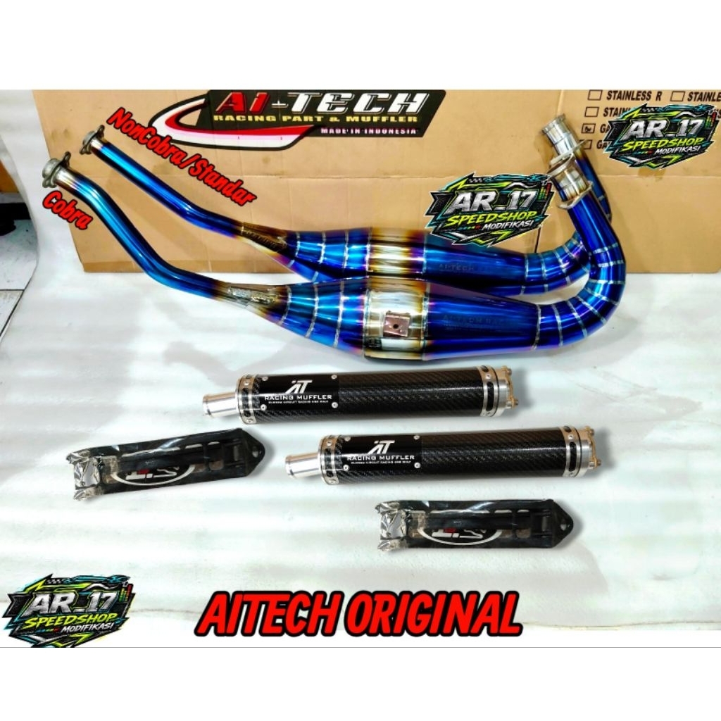 Knalpot Aitech ORIGINAL New model CARBON Gen 1 Fulset Perut Bluemoon rainbow Cobra standar Ninja R R