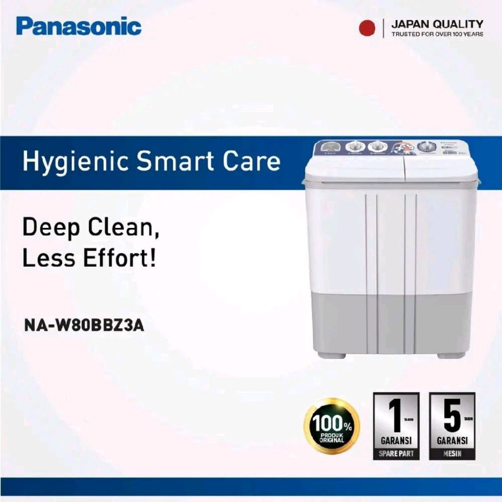 Mesin Cuci Panasonic 8kg NA-W80BBZ4H | NAW80BBZ4H low watt 8 kg NAW 80BBZ4H 2 tabung NAW80