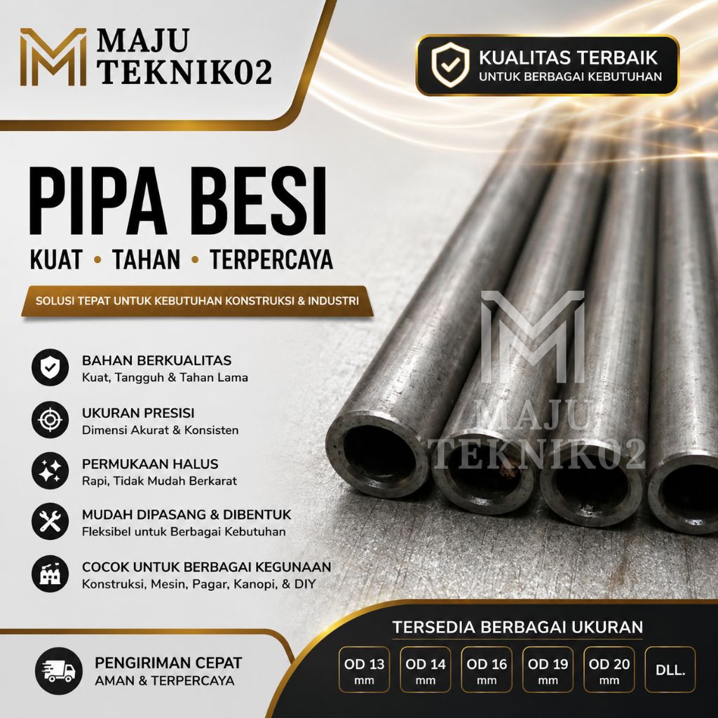pipa besi OD 8 mm ID 6 mm x 500 mm