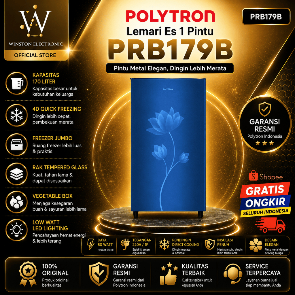 KULKAS POLYTRON 1 PINTU PRB-179B 170L/PRB-179B/PRB 179B/POLYTRON/POLYTRON MURAH ORIGINAL BERGARANSI