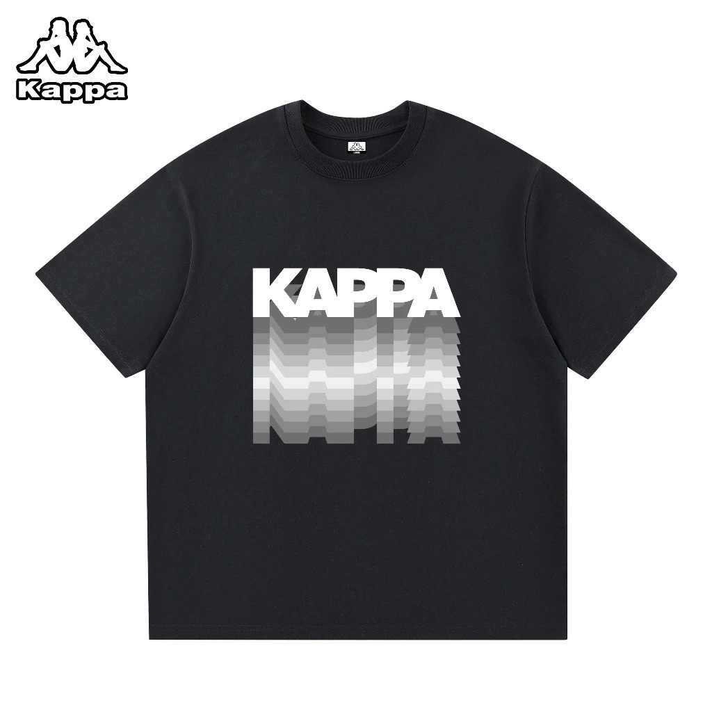 KAPPA - Kaos Pria Wanita Casual T-Shirt Oversize Unisex Gold Contour Logo White || Kaos Lengan Pende