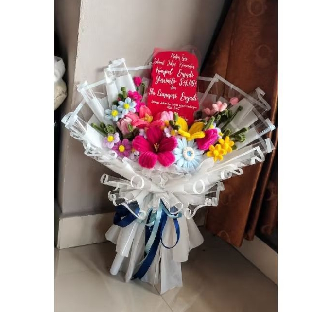 Buket Bunga Kawat Bulu Ukuran Besar Buket Bunga Akrilik