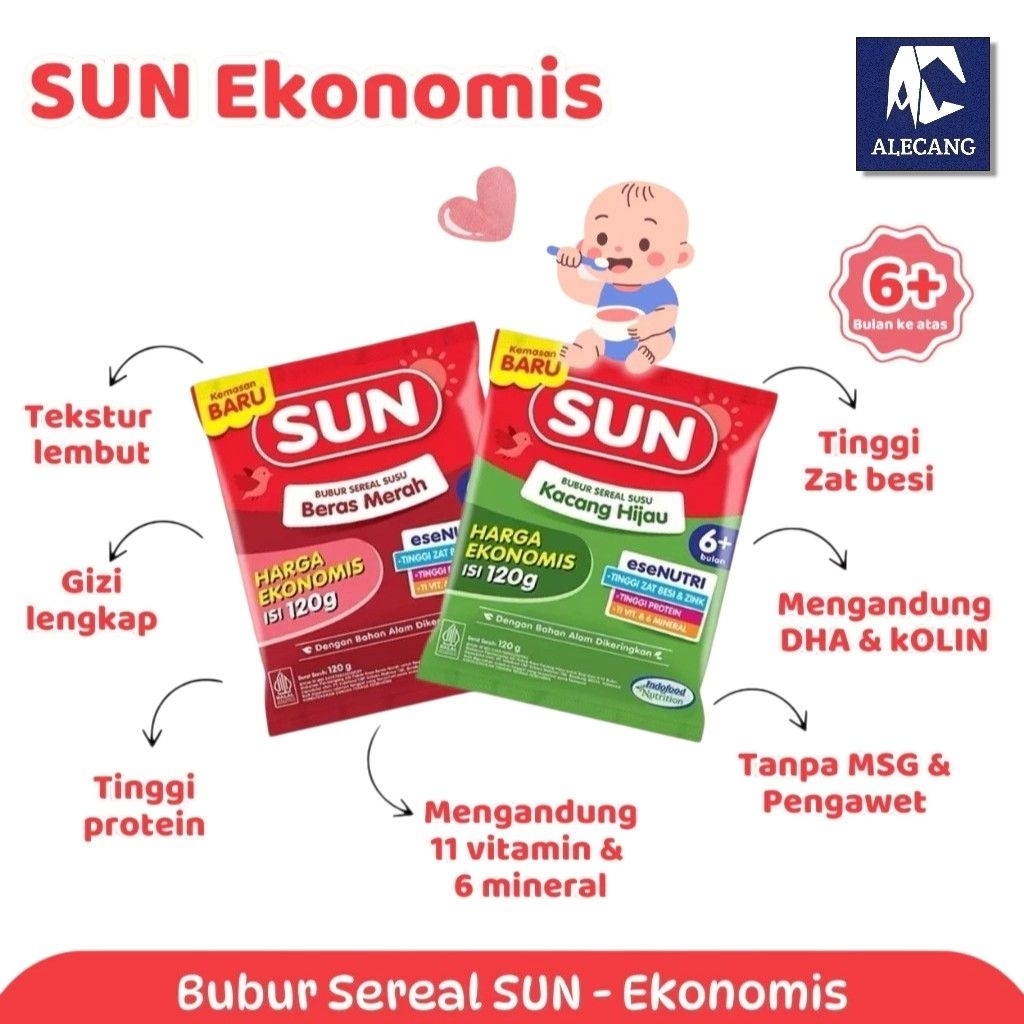 Alecang Store - Sun Bubur Bayi Ekonomis Bubur Bayi MPASI Sun Ekonomis Bubur Sereal Susu 120 gr Sun B