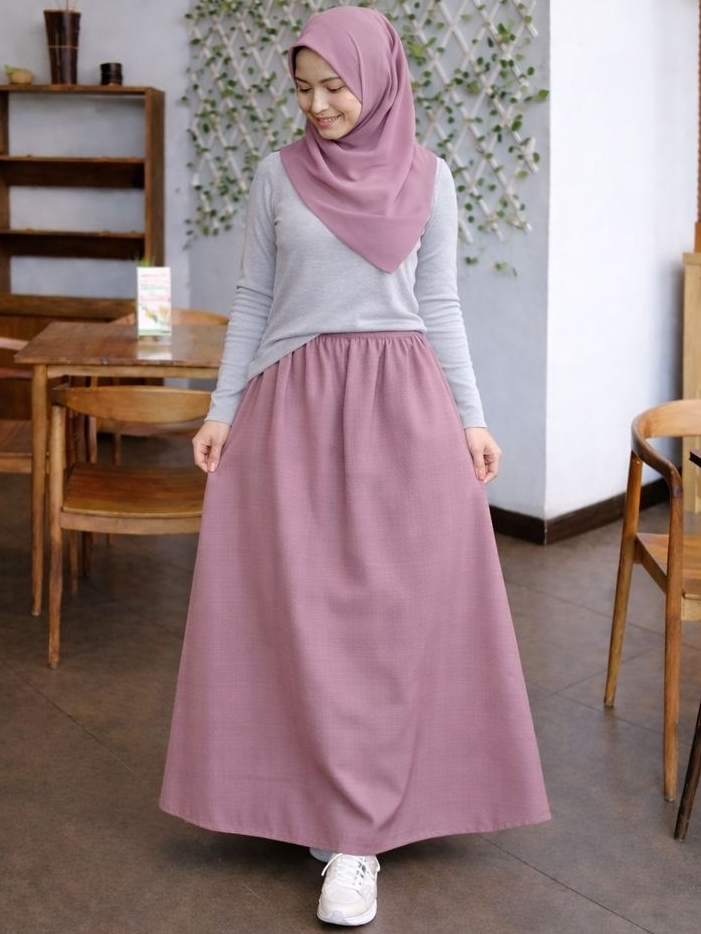 Rok Kerja Polos Muslimah Original AMUNZEN Panjang Full Karet (Produsen Rok Wolfis Balotelli) - COD