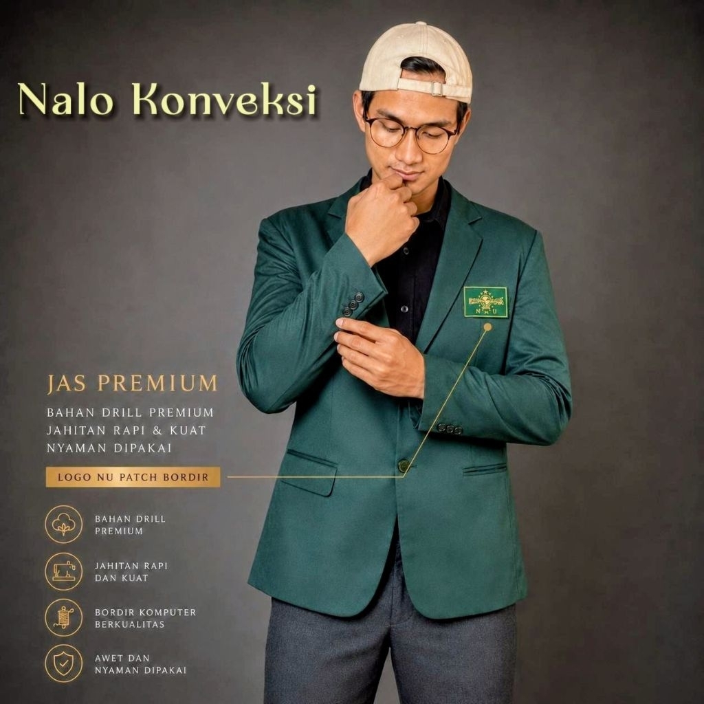 Jas NU Premium Hijau Tua | Bahan Drill Premium | Full Furing | Bordir Komputer