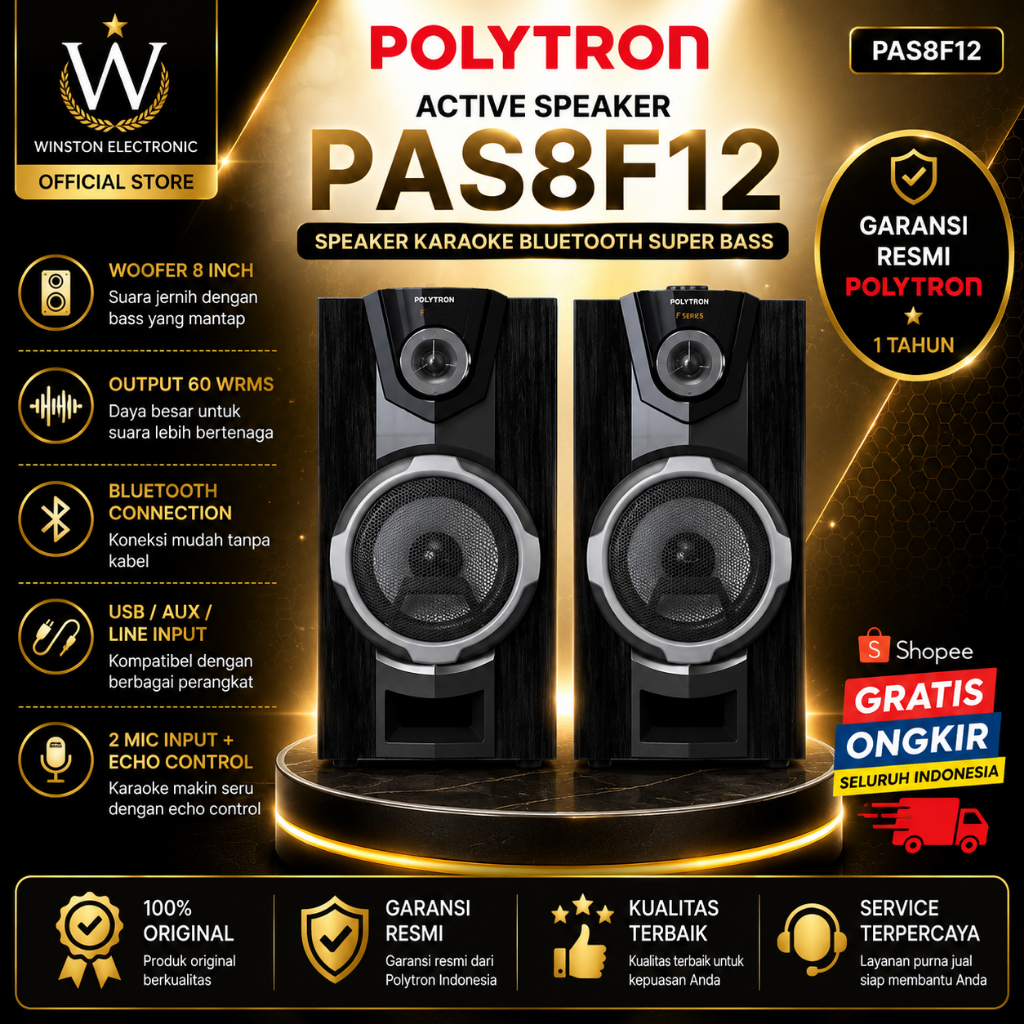 SPEAKER POLYTRON AKTIF PAS 8F12 SPEAKER KARAOKE/PAS8F12 /PAS-8F12 /PAS 8 F12 SPEAKER ORI BERGARANSI