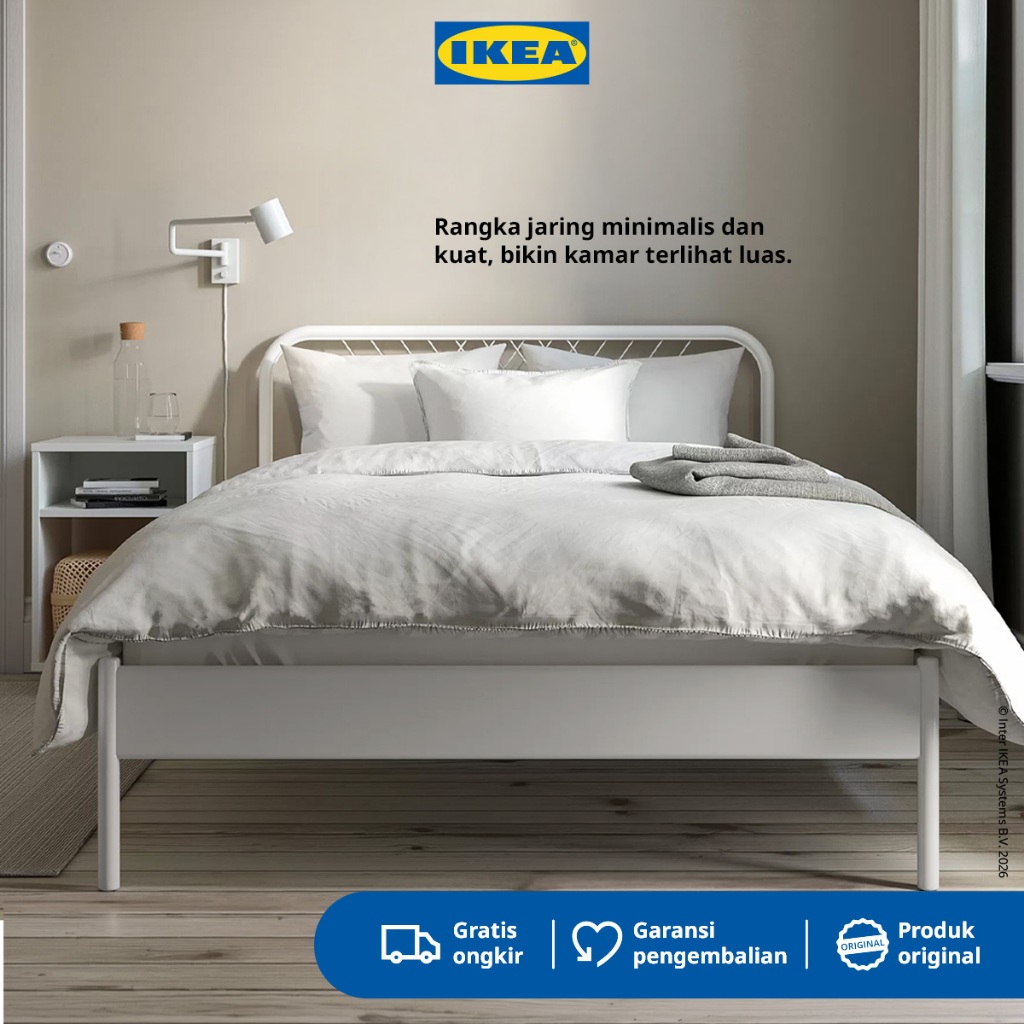 IKEA NESTTUN Rangka Tempat Tidur / Dipan dengan Palang Tengah LONSET Warna Putih 120x200 cm / 160x20