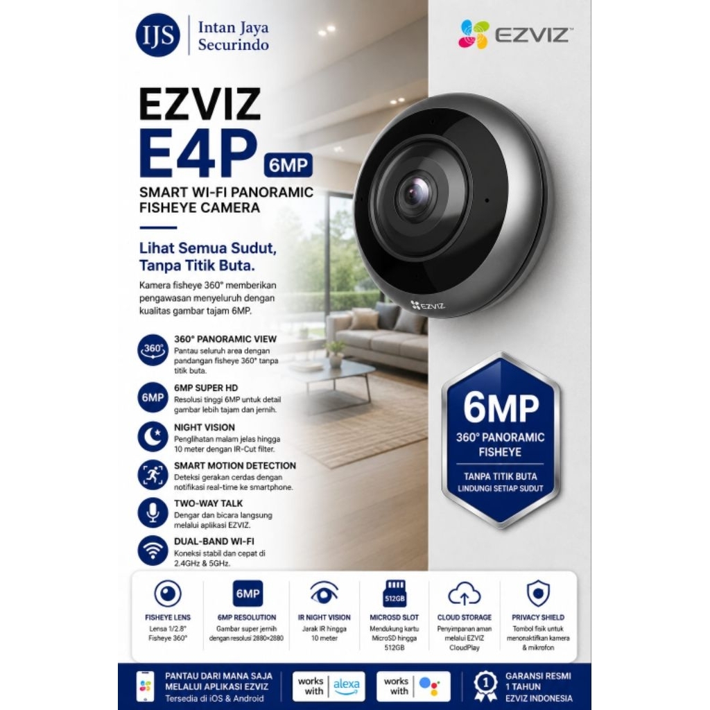Kamera CCTV EZVIZ E4P 6MP (3K+ Panoramic Fisheye)
