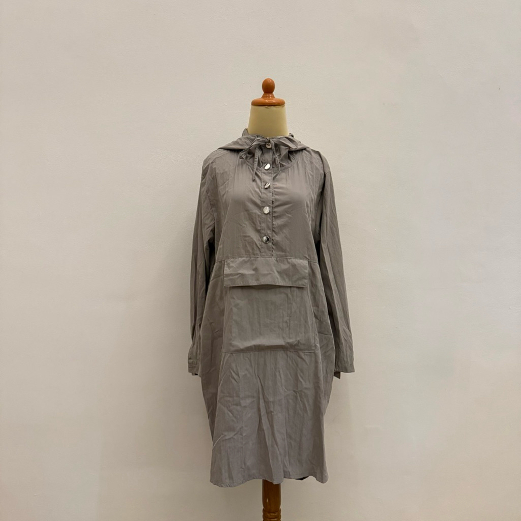 PRELOVED Story Of Lily Grey Buttons Long Sleeve Hoodie Mini Dress Fashion Wanita