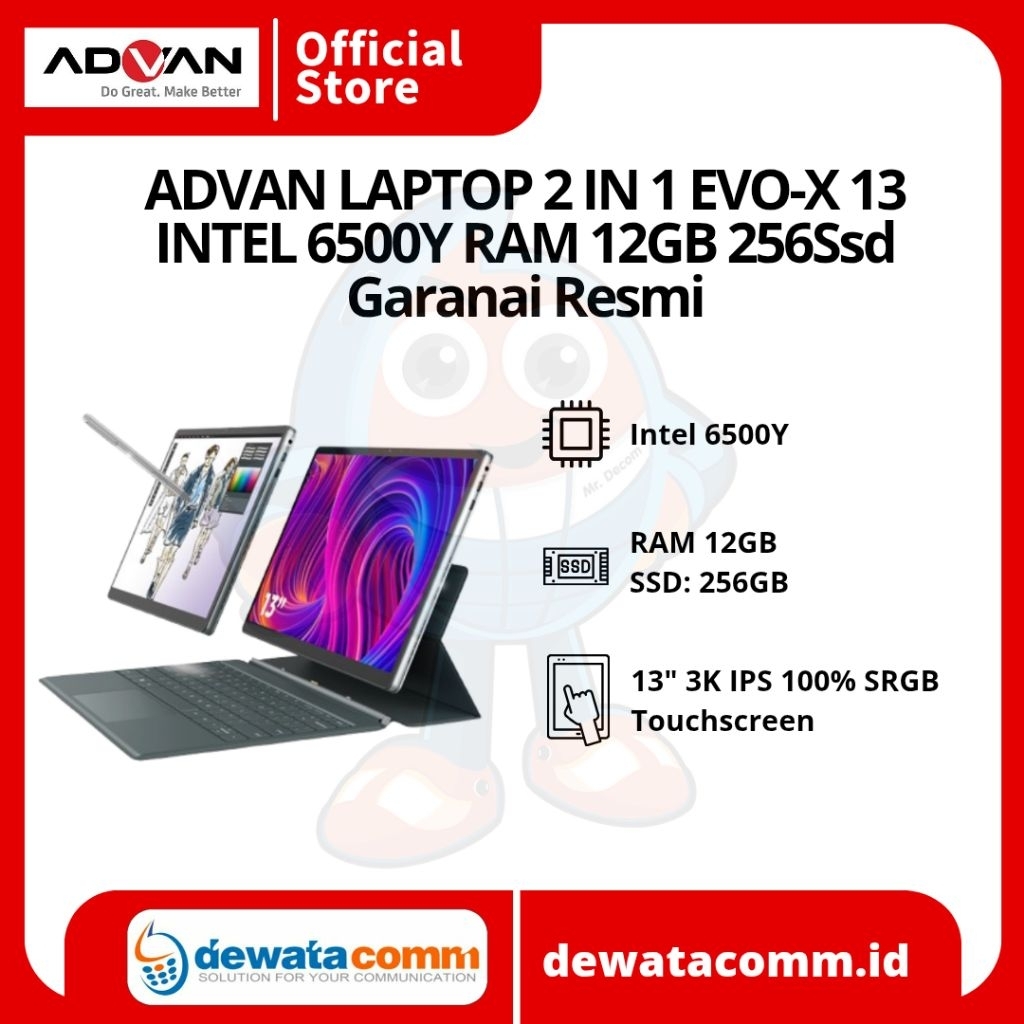 ADVAN LAPTOP 2 IN 1 EVO-X 13 INTEL 6500Y RAM 12GB 256Ssd Garansi Resmi