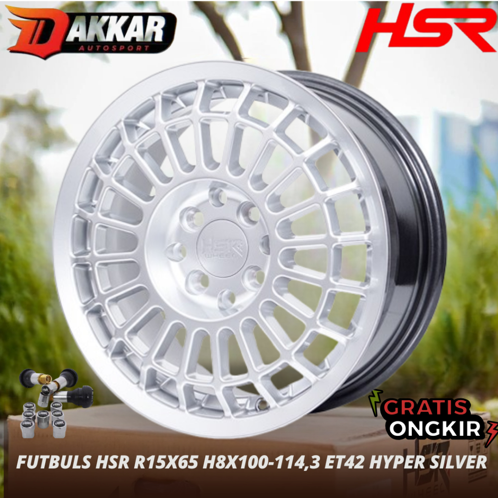 Velg mobil rally look ring 15 brio karimun mobilio HSR FUTBULS pcd 4x100-4x114 r15 silver