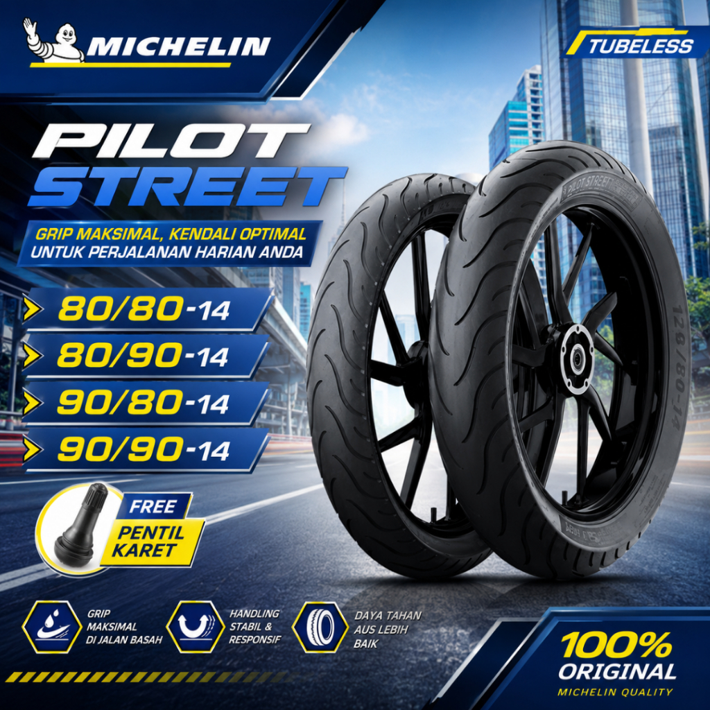 Ban Motor Ring 14 Michelin Pilot Street 80/80-14 80/90-14 90/80-14 90/90-14 Tubeless Ban Motor Matic