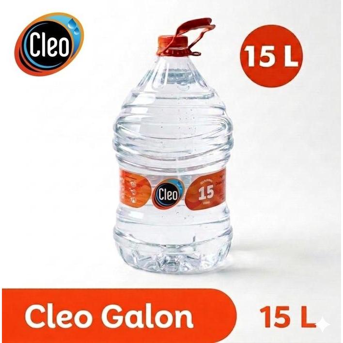 Cleo Galon Air Minum 15 Liter Botol Plastik Transparan Tutup Merah
