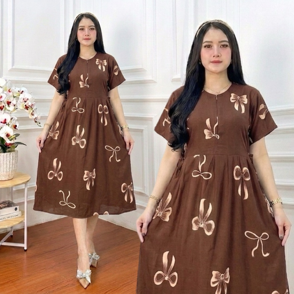 Daster Chibi Rayon Lengan Pendek Motif Pitaloka Busui Bumil Resleting Depan Ld 110 Daster Wanita Har