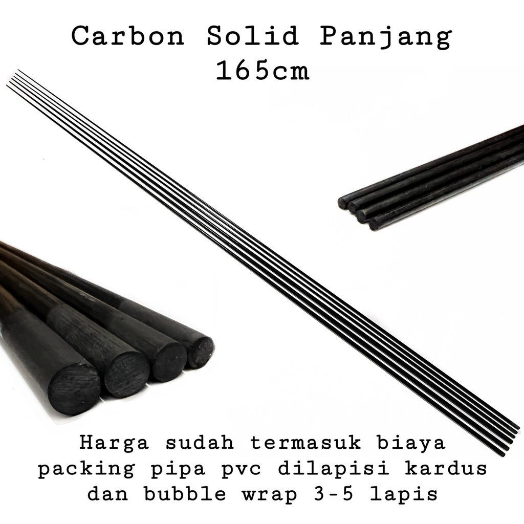 CARBON SOLID PANJANG 165CM BUTT 7 8 9 10 MM BRANDLESS BAHAN UNTUK CUSTOM JORAN REPAIR WARNA HITAM KA