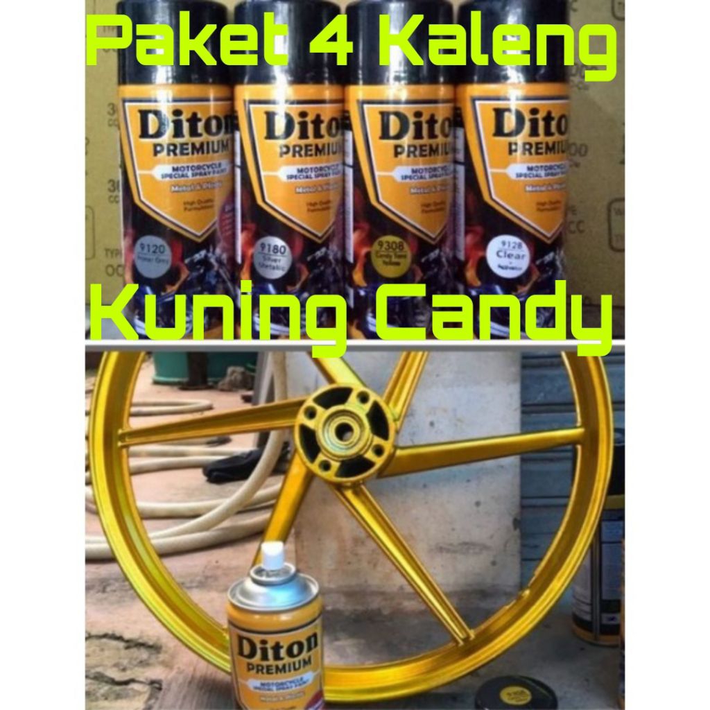Pilok Gold Candy Tone Yellow Paket 4 Kaleng Diton Premium Cat Semprot Sepeda Motor Mobil Velg Helm