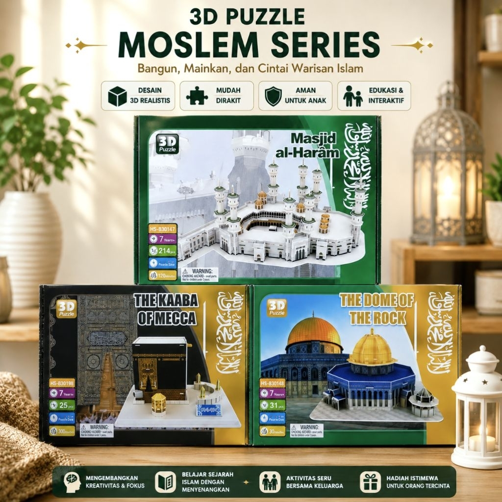 3D Puzzle Tema Islam 3D Puzzle Masjidil Haram 3D Puzzle Ka'bah 3D Puzzle Kubah Shakhrah