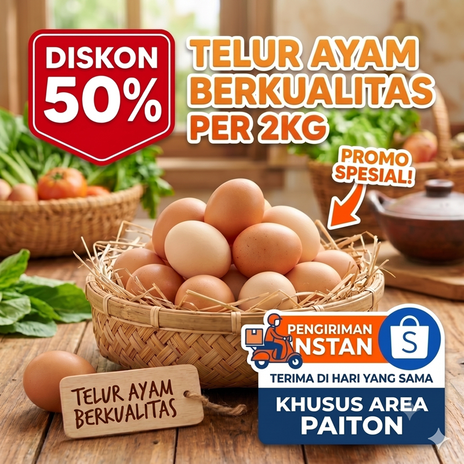 PAKET HEMAT - Telur Ayam Negeri Segar 2kg AREA PAITON dan SEKITARNYA - Kualitas Super Langsung Peter