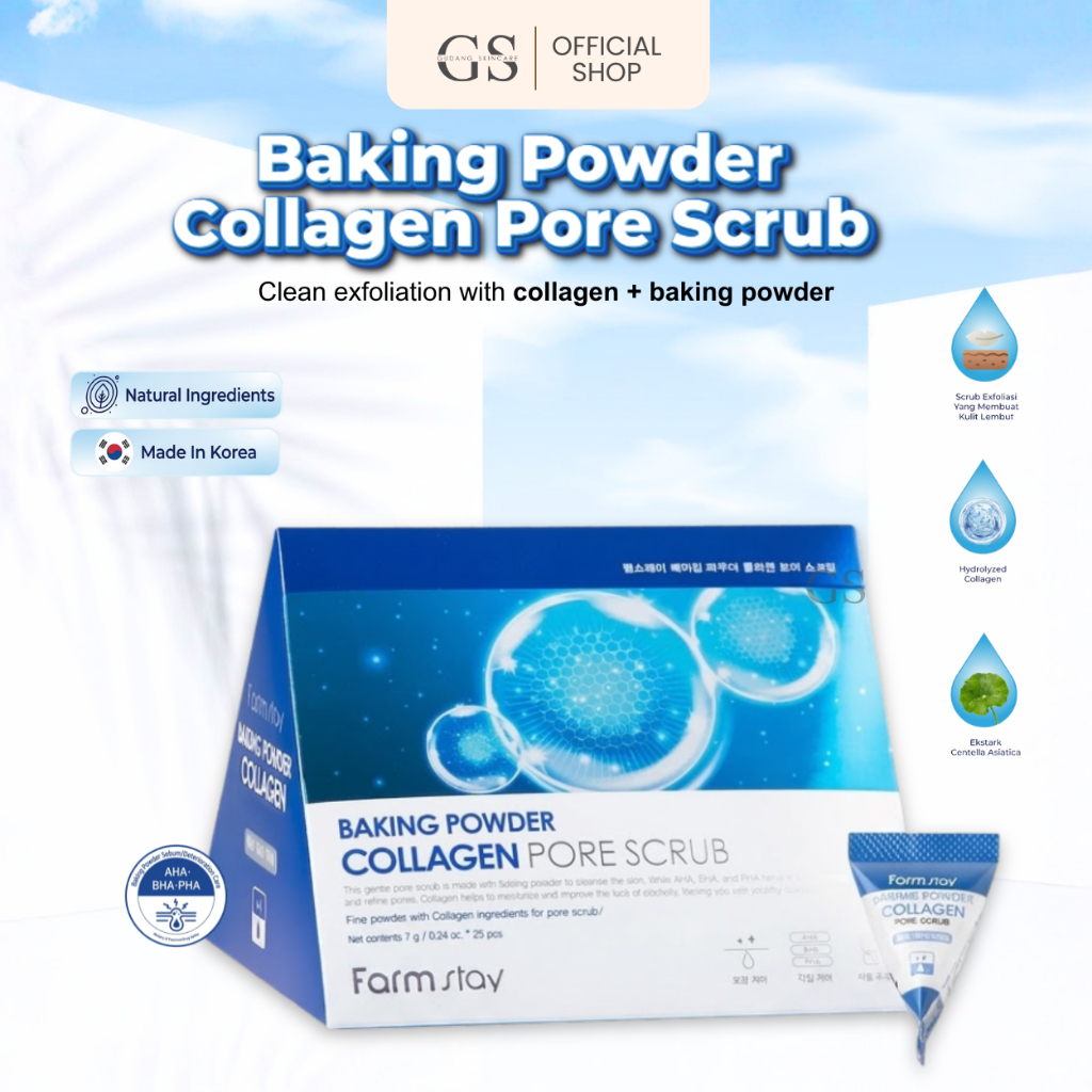 Farm Stay Baking Powder Collagen Pore Scrub 7g*25 Cleansing Exfoliating Pore Pembersih Pori Farmstay