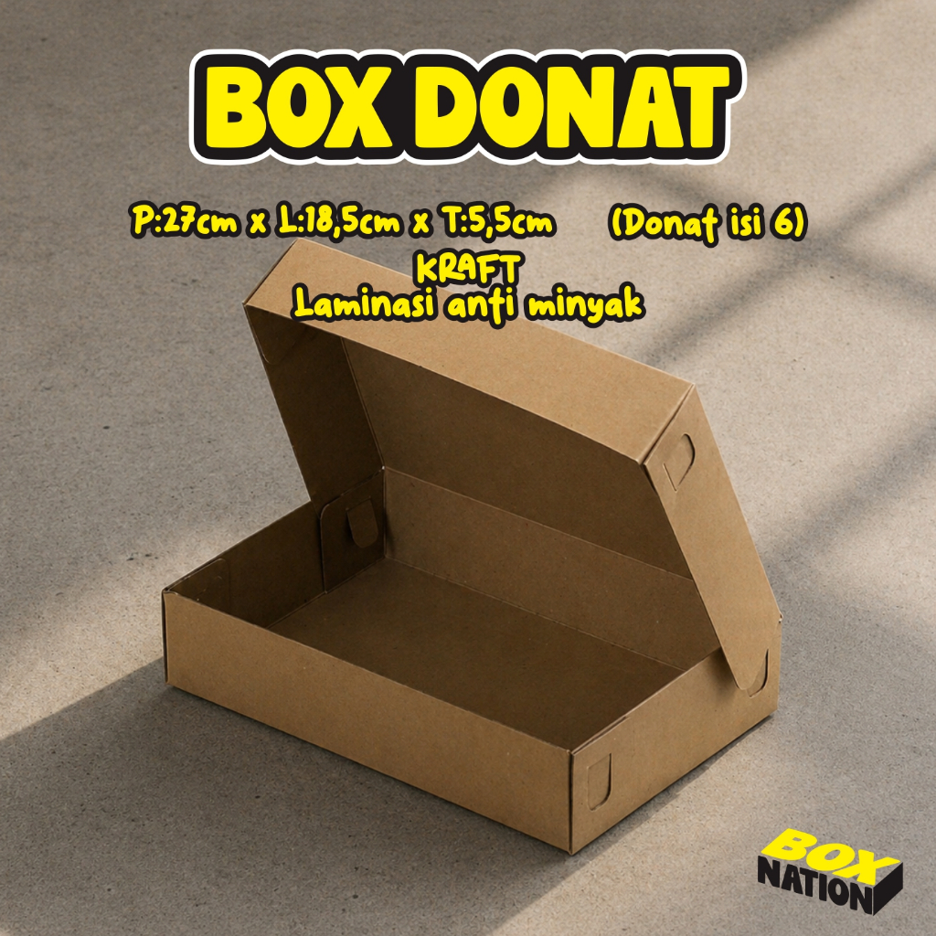 Box Donat isi 6 Kraft FULL LAMINASI 27 x 18,5 x 5,5 cm / Dus Donat isi 6 / Box Donat murah / Box Bro