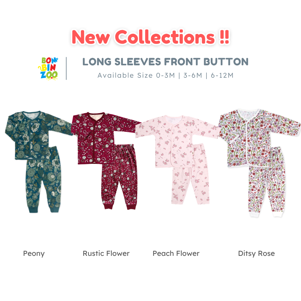 BONBINZOO - Setelan Baju Tidur Piyama Anak Bayi Perempuan Laki Kancing Depan Sweet Blossom Series 0-