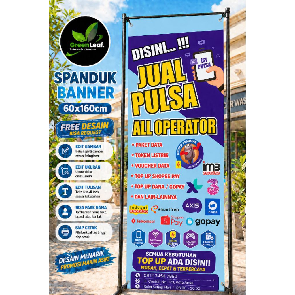 spanduk banner jual pulsa ukuran 60x160