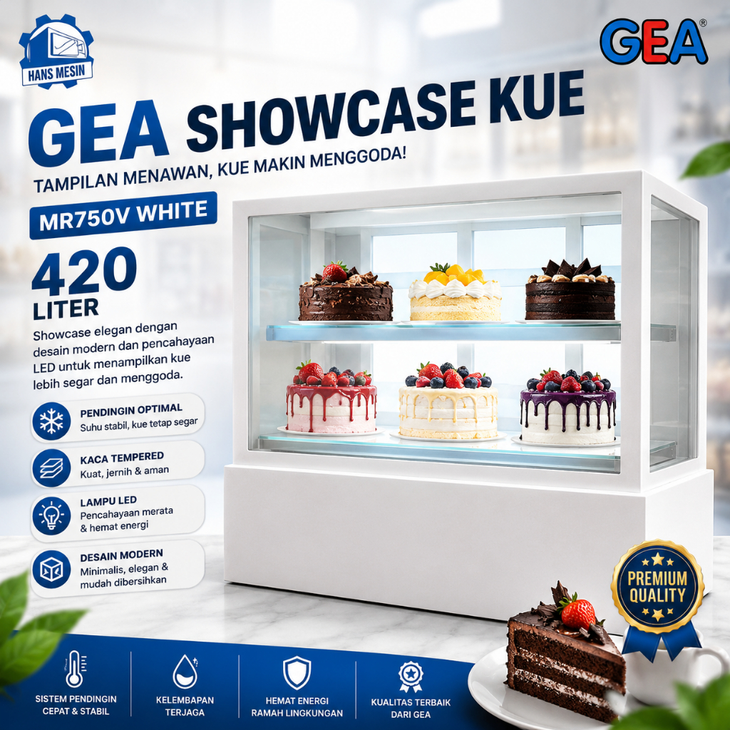 GEA SHOWCASE KUE 420 LITER / CAKE SHOWCASE (GEA) MR750V WHITE