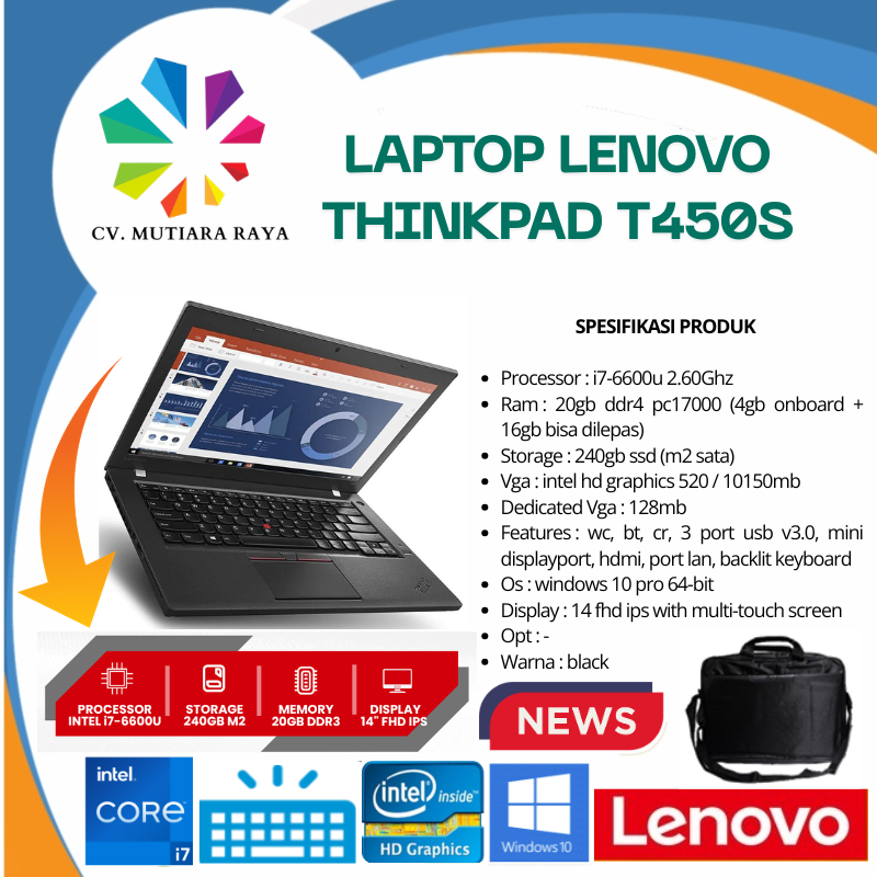LAPTOP LENOVO THINKPAD T450S i7-6600U