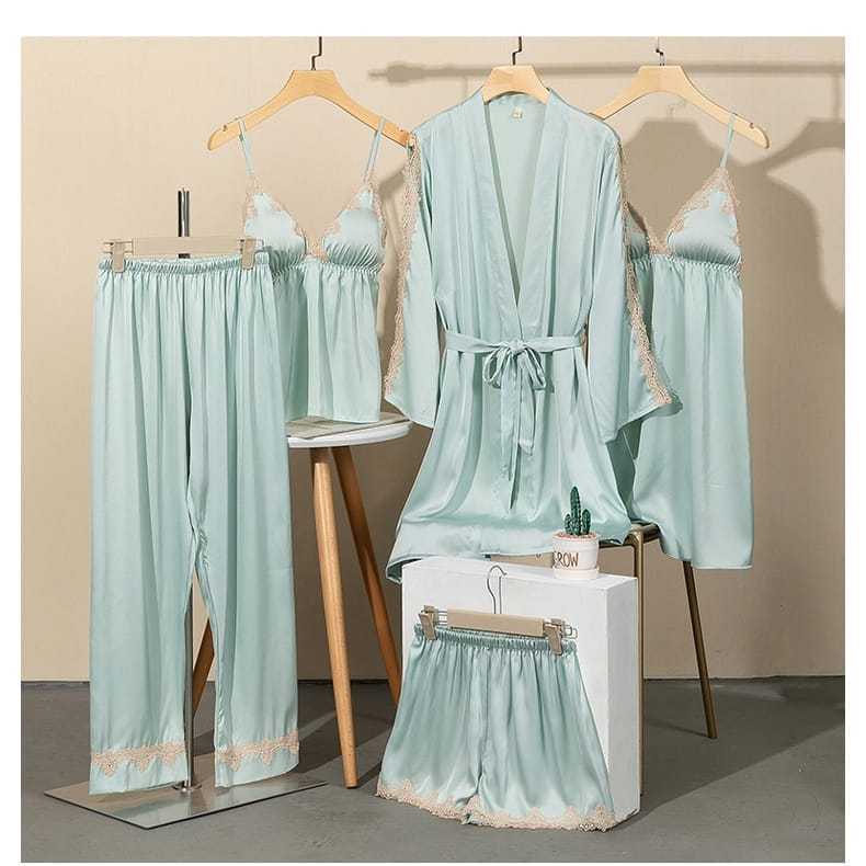 PIYAMA SET SEXY KIMONO 5 IN 1/ BAJU TIDUR SATIN WANITA SEXY/ LINGERIE SET KIMONO / DRESS