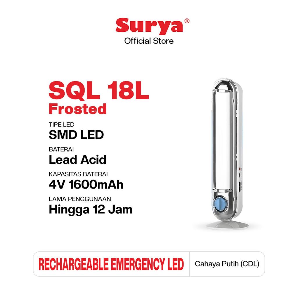 Surya Lampu Senter Emergency LED SQL 18L Frosted Rechargeable - Grosir Komputer - Komputer