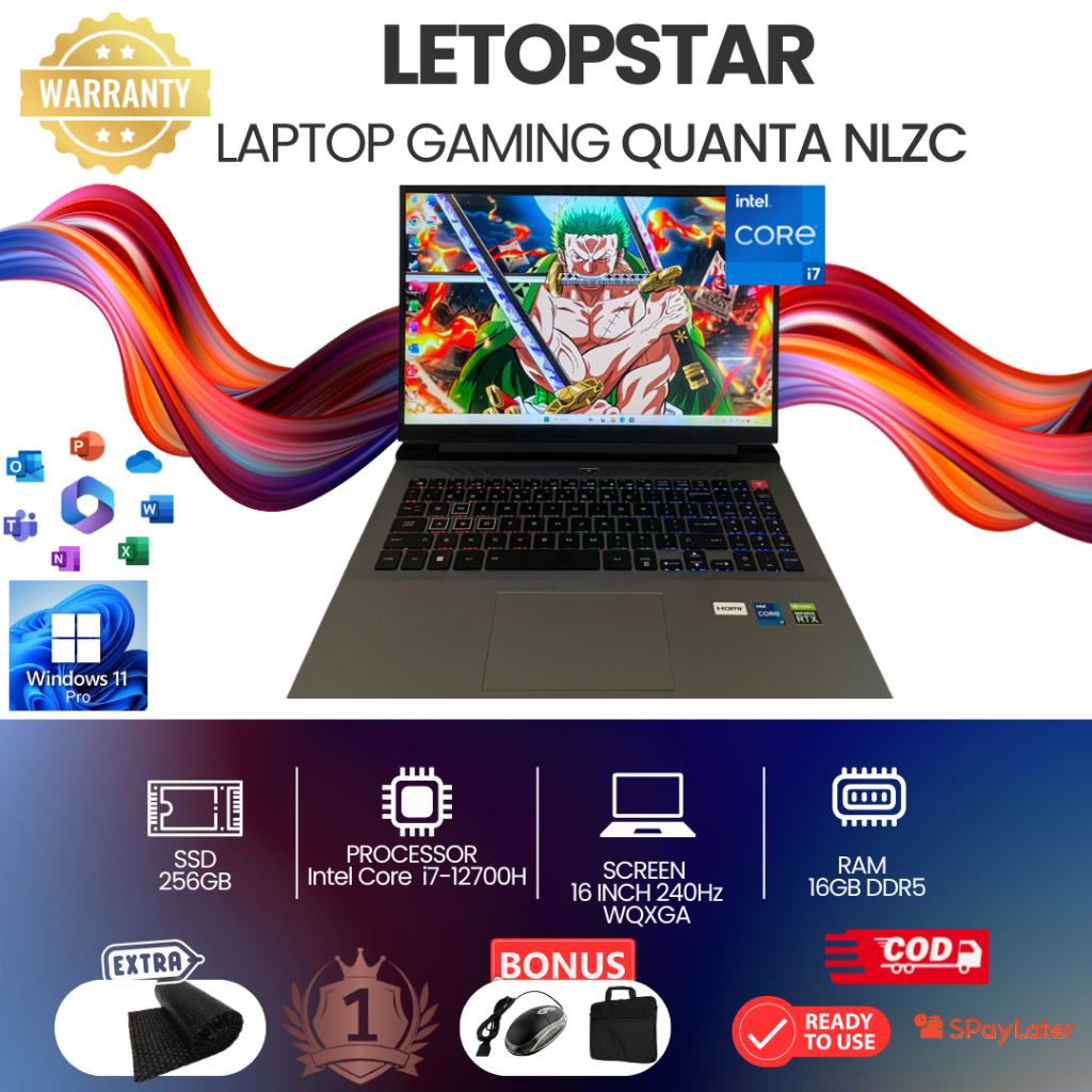 LAPTOP GAMING HIGH SPEK QUANTA NLZC i7 12700H RTX 3060 6GB GDDR6 16INCH 2.5K WQXGA 240Hz RAM 16 DDR5